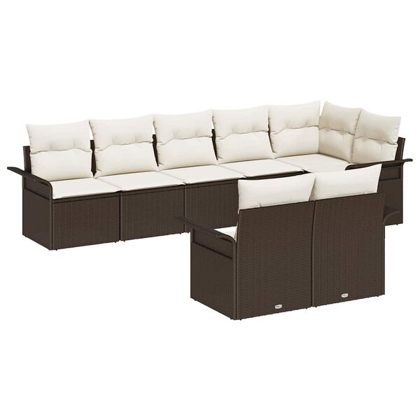 vidaXL Ensemble de canapé de jardin 8 pièces avec coussins en poly rotin marron