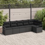 Ensemble de canapés de jardin 6 pièces avec coussins noir poly rattan