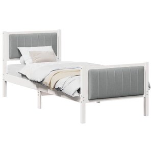 vidaXL Cadre de lit Blanc et gris clair 75 x 190 cm Bois massif en pin