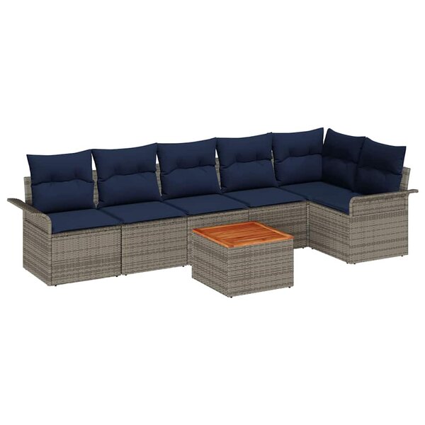 vidaXL Ensemble de canapé de jardin 7 Pièces Gris et bleu marine