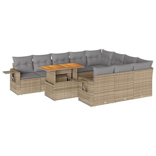 vidaXL Salon de jardin 11 Pièces avec coussins beige résine tressée