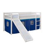 Lit mi-hauteur avec rideaux et toboggan bleu