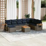 vidaXL Salon de jardin 9 Pièces avec coussins gris résine tressée