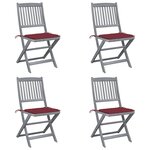 vidaXL Chaises pliables d'extérieur lot de 4 et coussins Bois d'acacia