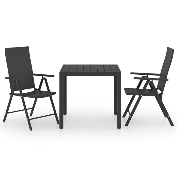 vidaXL Ensemble à manger de jardin 3 Pièces noir
