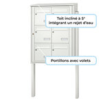 Bloc collectif leabox.com  2x3  grade 3  simple face  Extérieur  fixation sur pieds à sceller   Blanc pur RAL 9010  finition brillante
