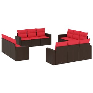 vidaXL Salon de jardin avec coussins 12 Pièces marron résine tressée