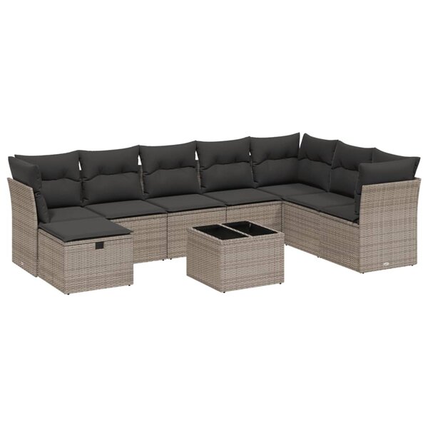 vidaXL Salon de jardin 9 Pièces avec coussins gris résine tressée