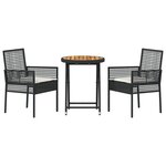 Ensemble Bistro de Jardin 3 pièces avec Coussins en Poly Rattan Noir