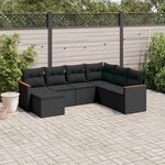 vidaXL Salon de jardin 7 Pièces avec coussins noir résine tressée