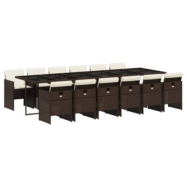 vidaXL Ensemble à manger de jardin avec coussins 13 Pièces marron rotin