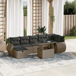 vidaXL Salon de jardin 8 Pièces avec coussins gris résine tressée
