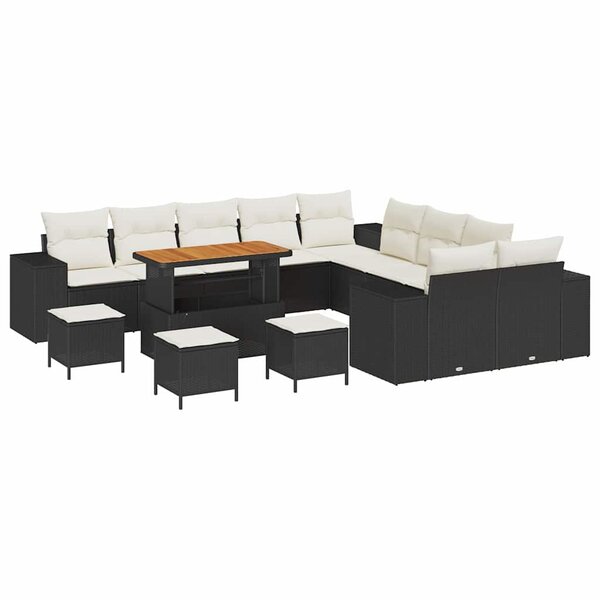 vidaXL Ensemble de canapé de jardin avec coussin 14 Pièces Noir  Crème