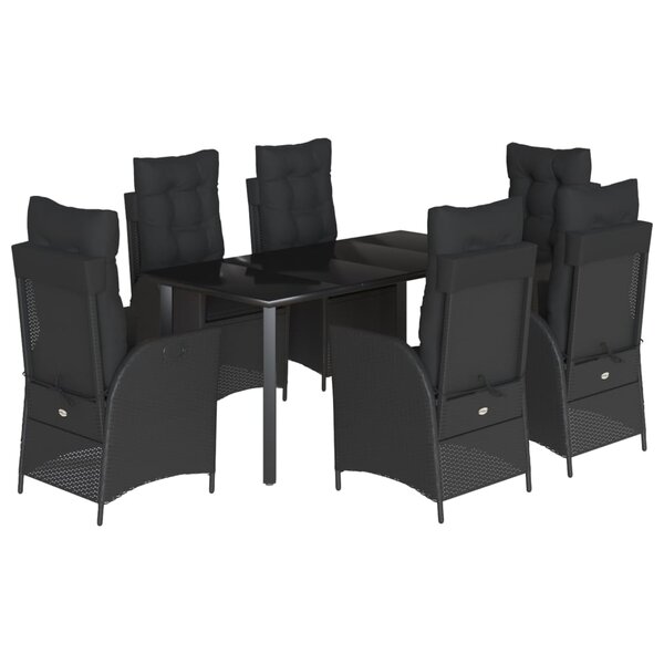vidaXL Ensemble à manger de jardin coussins 7Pièces Noir Résine tressée