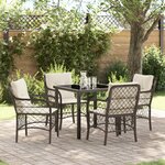 vidaXL Ensemble de Salle à Manger de Jardin 5 Pièces avec Coussins en Rattan Poly Brun