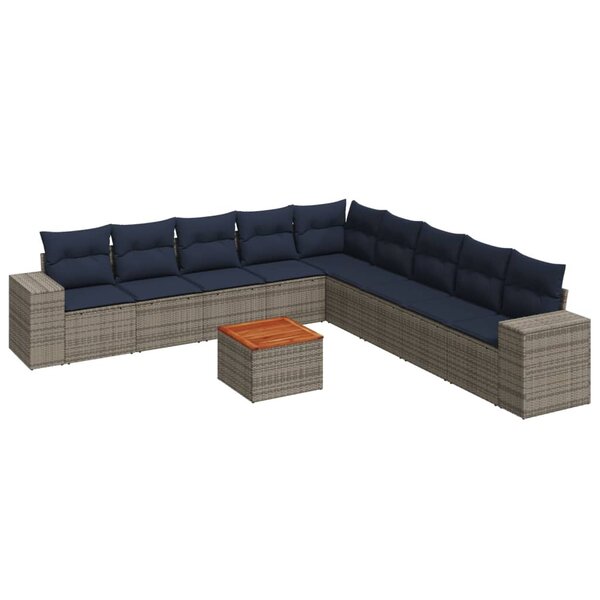 vidaXL Salon de jardin 10 Pièces avec coussins gris résine tressée