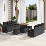 vidaXL Ensemble de canapé de jardin avec coussin 9 Pièces Noir