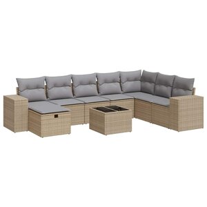 vidaXL Salon de jardin avec coussins 9 Pièces beige résine tressée