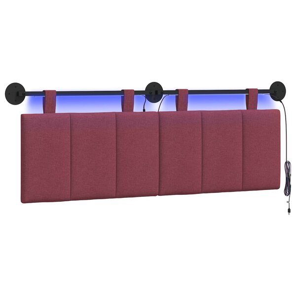 vidaXL Tête de lit suspendue Avec lumière LED Bordeaux Tissu