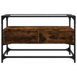 vidaXL Meuble TV avec dessus en verre chêne fumé bois d'ingénierie