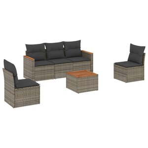 vidaXL Salon de jardin 6 Pièces avec coussins gris résine tressée