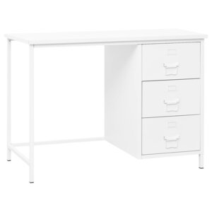 Bureau table poste de travail meuble d'ordinateur informatique étude industriel avec tiroirs 105 x 52 x 75 cm Acier blanc 02_0023864