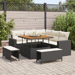 Ensemble de Canapé de Jardin 8 Pièces avec Coussins Noir Rotin Poly Acacia