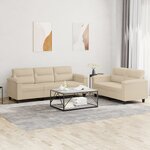 vidaXL Ensemble de canapés 2 Pièces avec coussins crème tissu microfibre