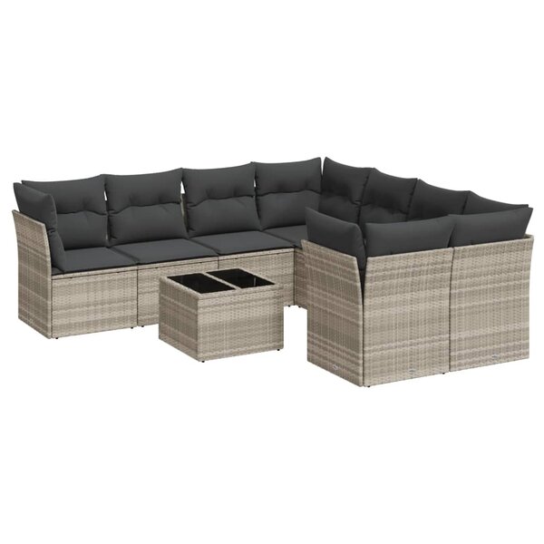 vidaXL Salon de jardin 9 Pièces avec coussins gris clair résine tressée