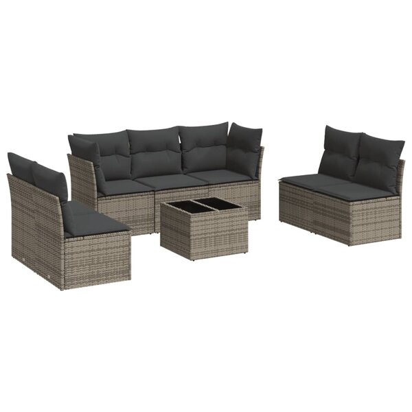 vidaXL Salon de jardin 8 Pièces avec coussins gris résine tressée