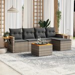 vidaXL Salon de jardin 6 Pièces avec coussins gris résine tressée