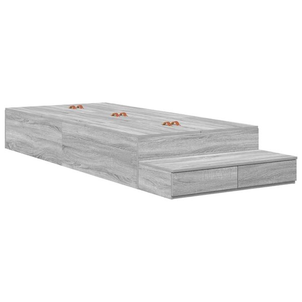 vidaXL Cadre de lit avec rangement Gris Sonoma 90 cm Bois d'ingénierie
