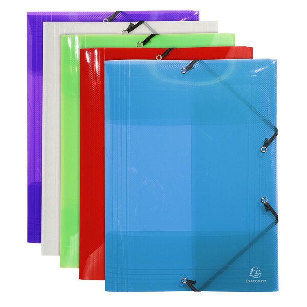 Chemise à élastique 3 rabats Polypropylène Crystal Colours A3 Couleurs aléatoires x 10 EXACOMPTA