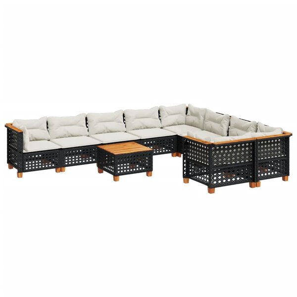 vidaXL Salon de jardin 10 Pièces avec coussins noir résine tressée