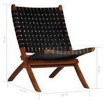 vidaXL Chaise pliable bandes croisées noir cuir véritable