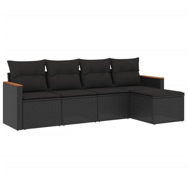 vidaXL Salon de jardin 5 Pièces avec coussins noir résine tressée