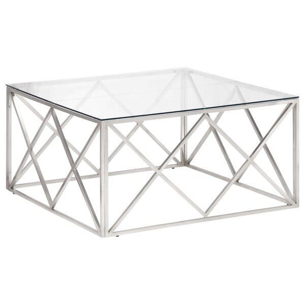 vidaXL Table basse argenté acier inoxydable et verre trempé