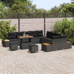 vidaXL Ensemble de canapé de jardin avec coussin 13 Pièces Noir