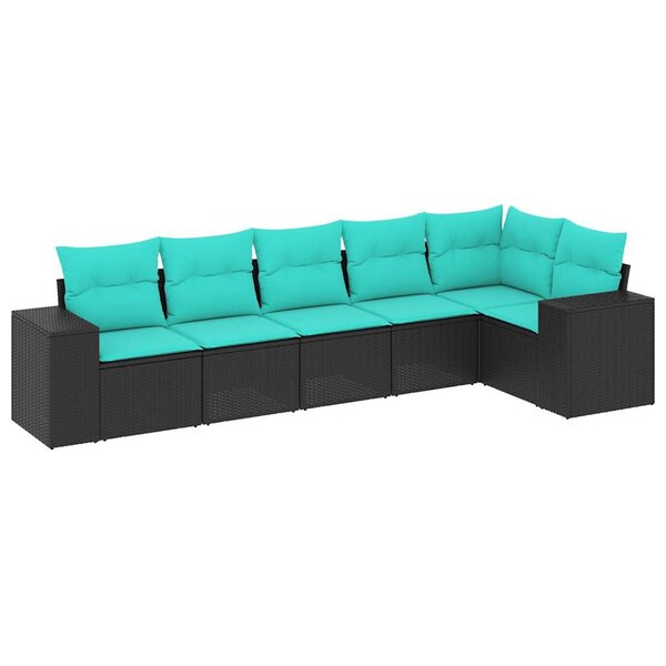 vidaXL Salon de jardin 6 Pièces avec coussins noir résine tressée