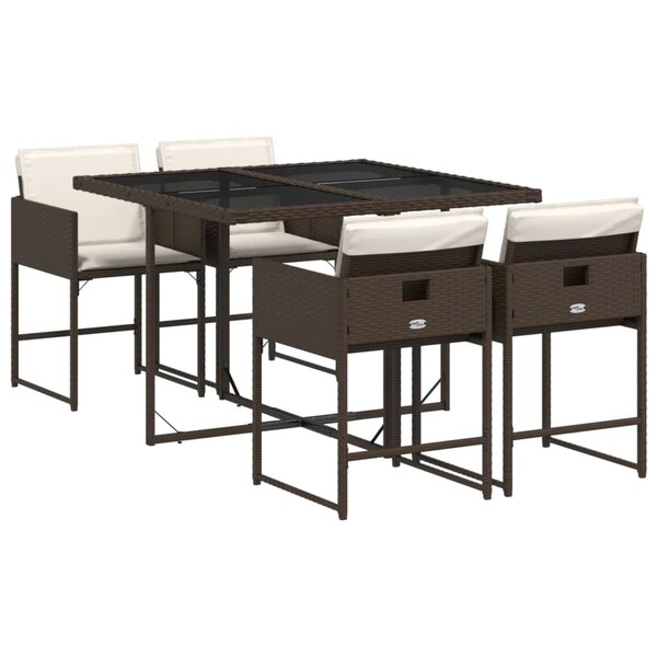 vidaXL Ensemble à manger de jardin 5 Pièces et coussins marron poly rotin