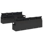 Ensemble de Canapé de Jardin 9 Pièces avec Coussins Noir en Rattan Poly
