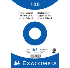 Paquet 100 fiches sous film - bristol uni non perforé 148x210mm - Blanc EXACOMPTA