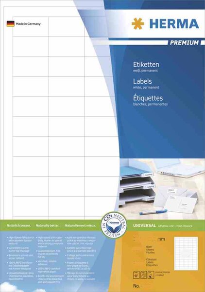 Etiquettes premium sur 200 feuilles a4, 64,6 x 33,8 mm, blanc herma