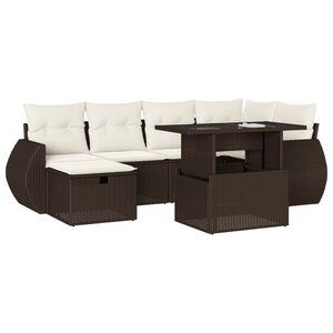 vidaXL Salon de jardin avec coussins 7 Pièces marron résine tressée