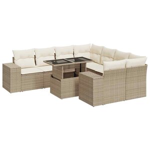vidaXL Salon de jardin avec coussins 9 Pièces beige résine tressée