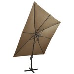 vidaXL Parasol de jardin en porte-à-faux et mât et lumières LED taupe