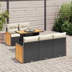 vidaXL Salon de jardin 6 Pièces avec coussins noir résine tressée acacia