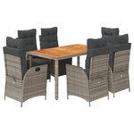 vidaXL Ensemble à manger de jardin et coussins 7 Pièces gris rotin