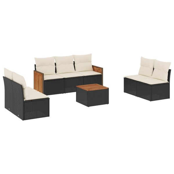 vidaXL Salon de jardin 8 Pièces avec coussins noir résine tressée