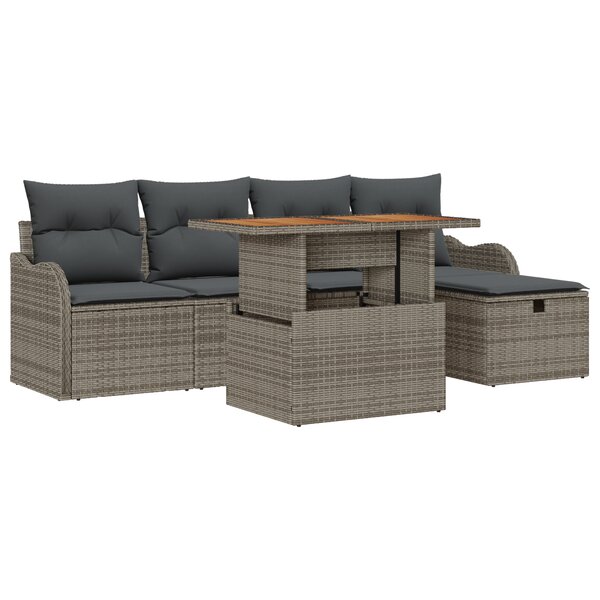 Ensemble de canapé de jardin 6 pièces avec coussins Gris Poly Rotin